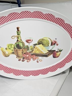 Large Vintage  Oval Brookpark Melamine Plastic Serving Platter Wine & Cheesr